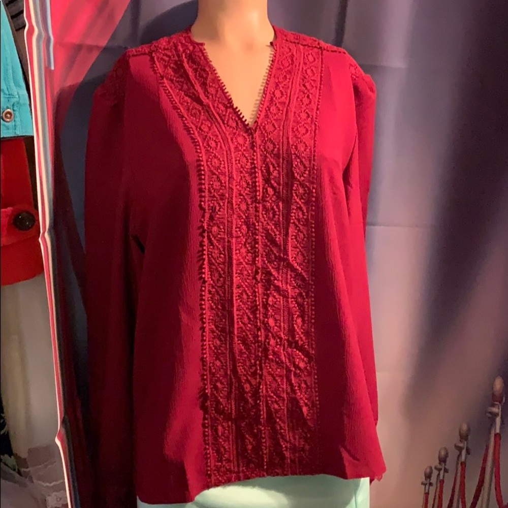 NWT burgundy lace polyester top women’s 1X